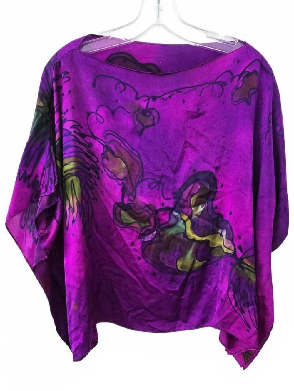 Hand Dyed Purple Abstract Pattern Silk Top